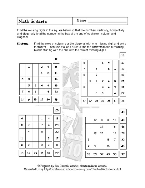 Math Squares Lesson Plan