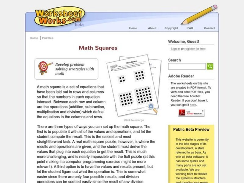 Math Squares Worksheet