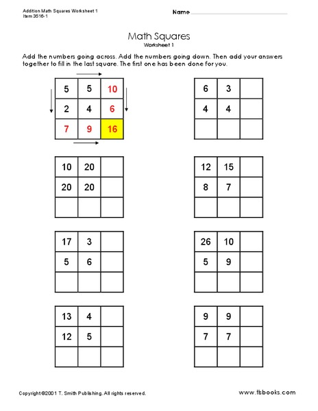 Math Squares Worksheet