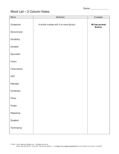 Math terms Worksheet
