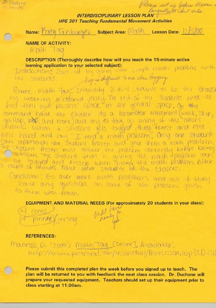 Math Tag Lesson Plan