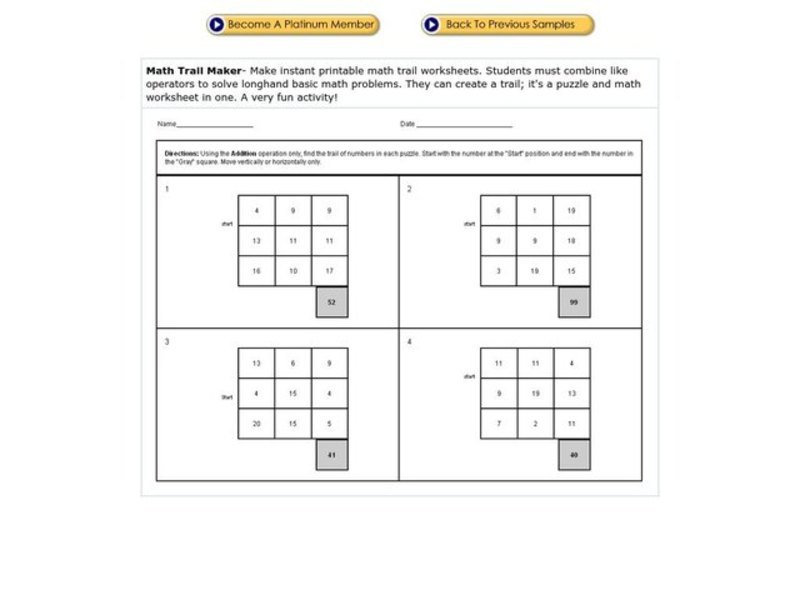 Math Trail Maker Worksheet