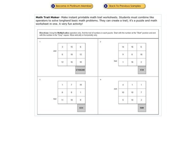 Math Trail Maker Worksheet