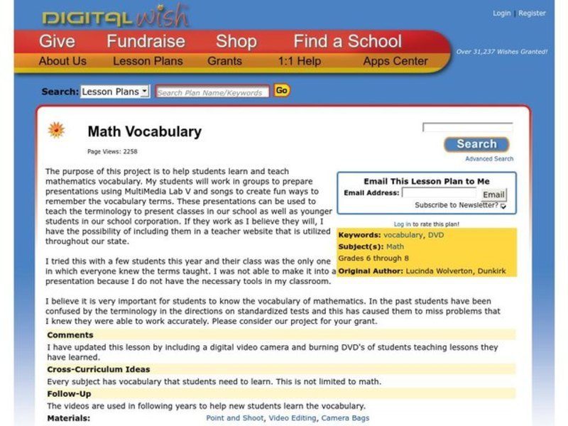 Math Vocabulary Lesson Plan