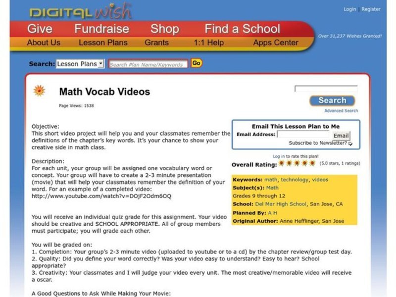 MATH VOCABULARY Activity