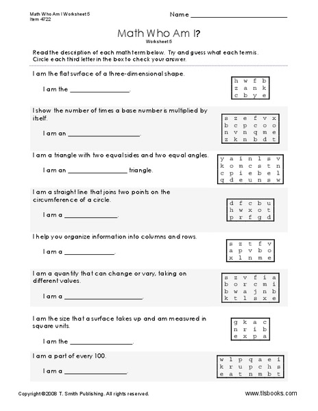 Math Who Am I? Worksheet