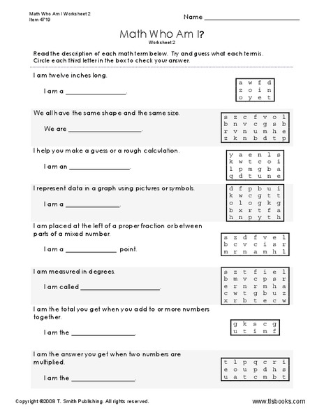 Math Who Am I? Worksheet