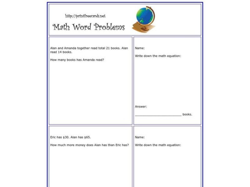 Math Word Problems Worksheet