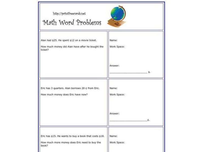 Math Word Problems Worksheet
