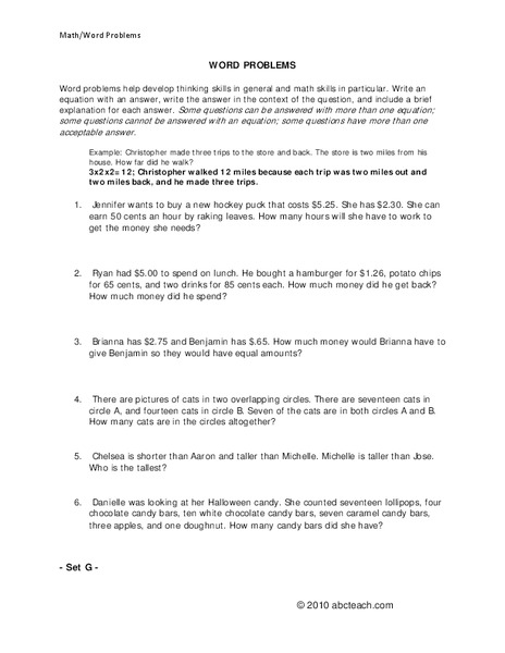 Math Word Problems Worksheet