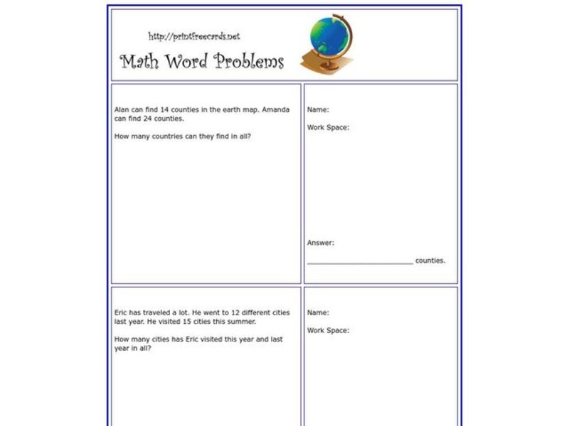 Math Word Problems Worksheet