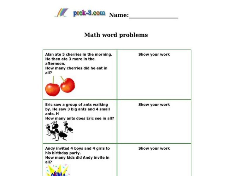 Math Word Problems Worksheet