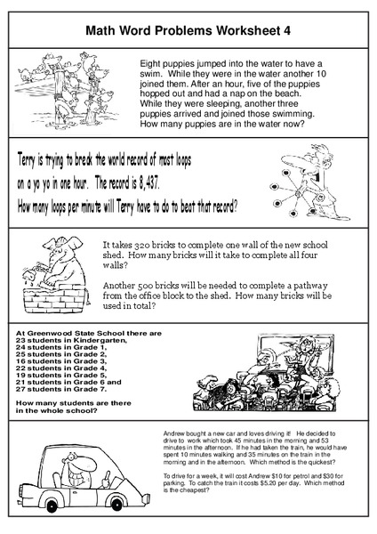 Math Word Problems Worksheet Worksheet