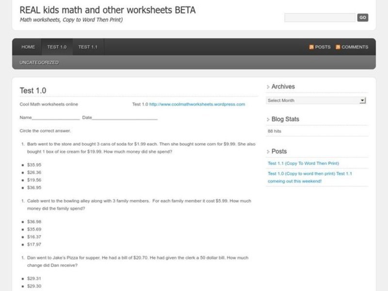 Math Word Problems Worksheet