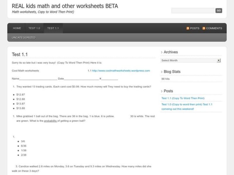 Math Word Problems Worksheet