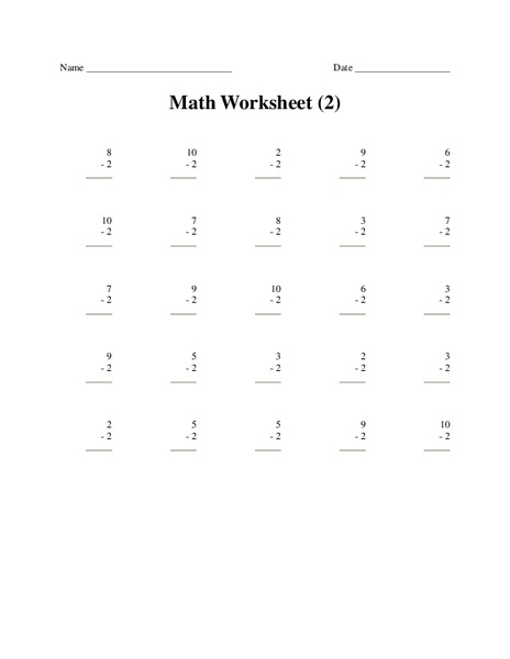Math Worksheet (2) Worksheet