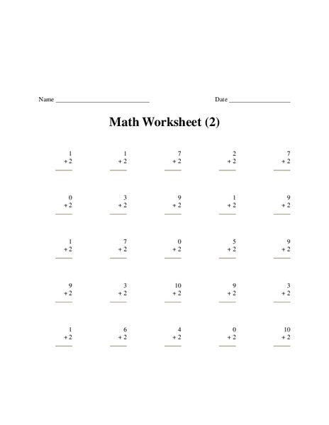 Math Worksheet (2) Worksheet