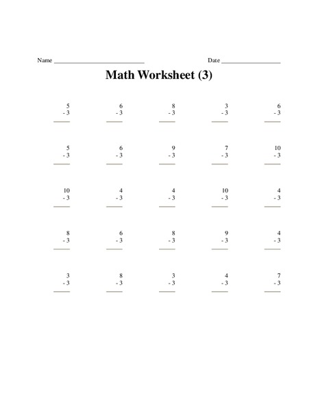 Math Worksheet (3) Worksheet