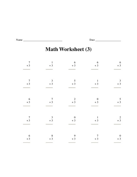 Math Worksheet (3) Worksheet