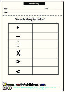 Math Vocabulary Worksheet