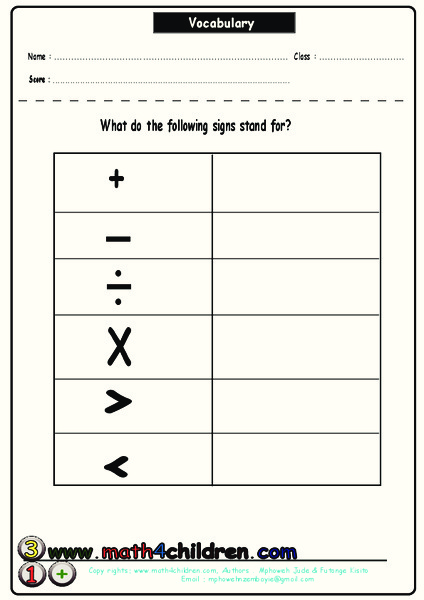 Math Vocabulary Worksheet
