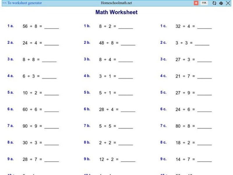 Math Worksheet 1: Division Worksheet