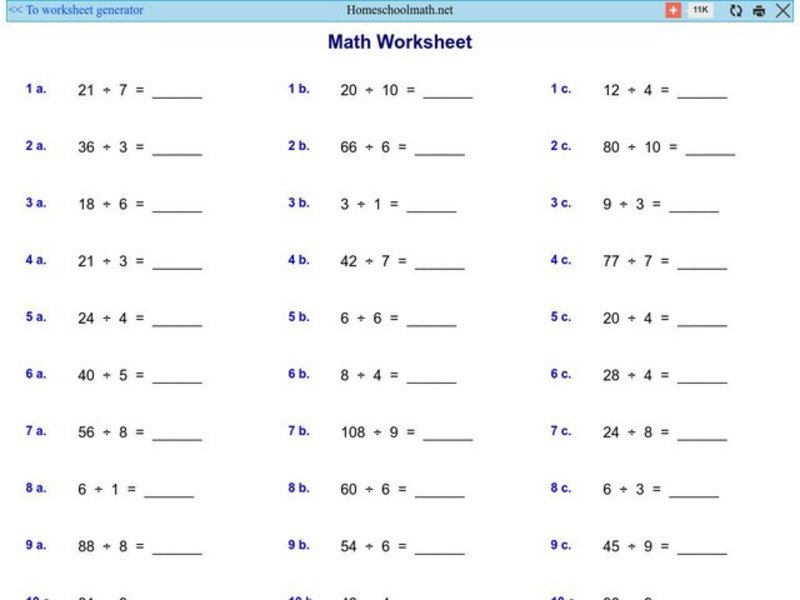 Math Worksheet 1: Division Worksheet