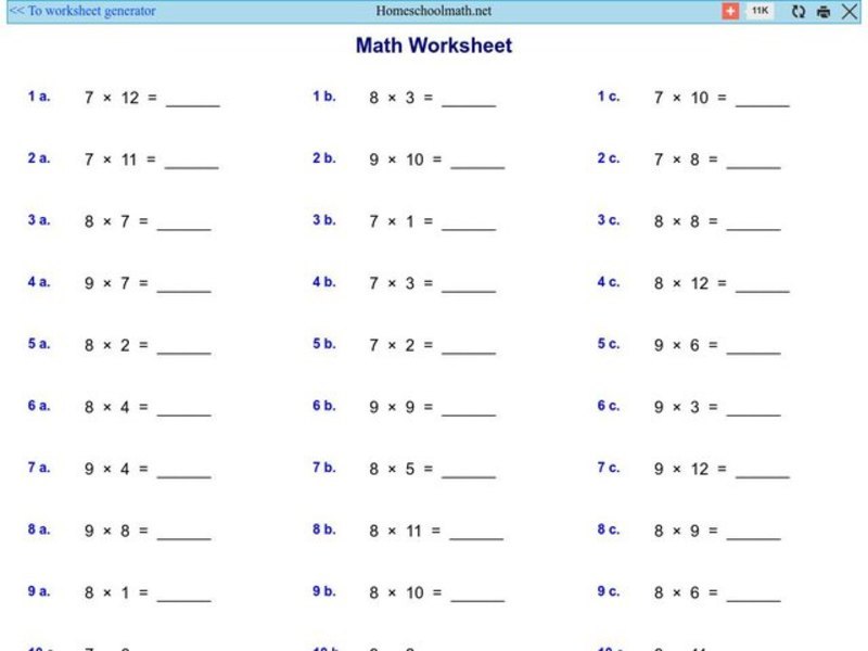 Math Worksheet 1: Multiplication Worksheet