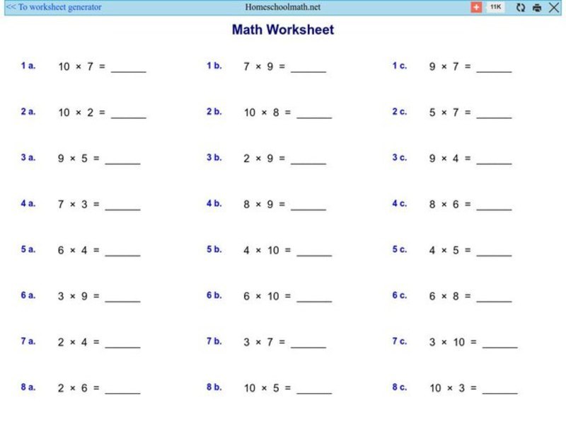 Math Worksheet 1: Multiplication Worksheet