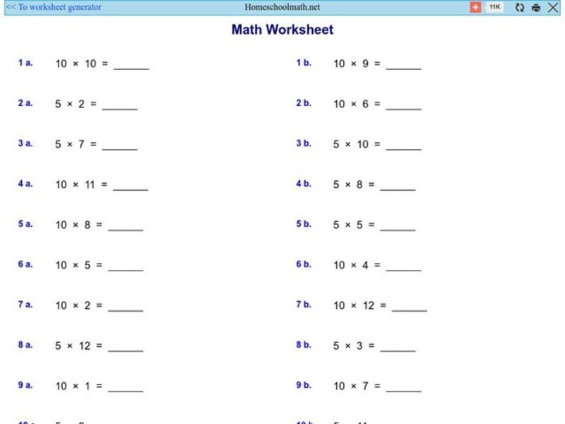 Math Worksheet 1: Multiplication Worksheet