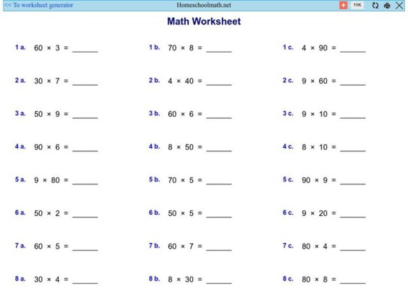 Math Worksheet 1: Multiplication Worksheet