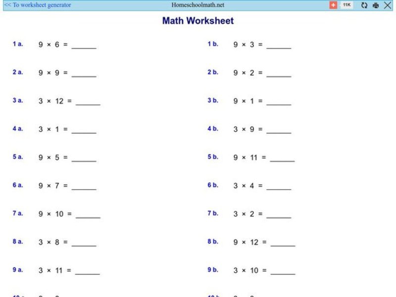 Math Worksheet 1: Multiplication Worksheet