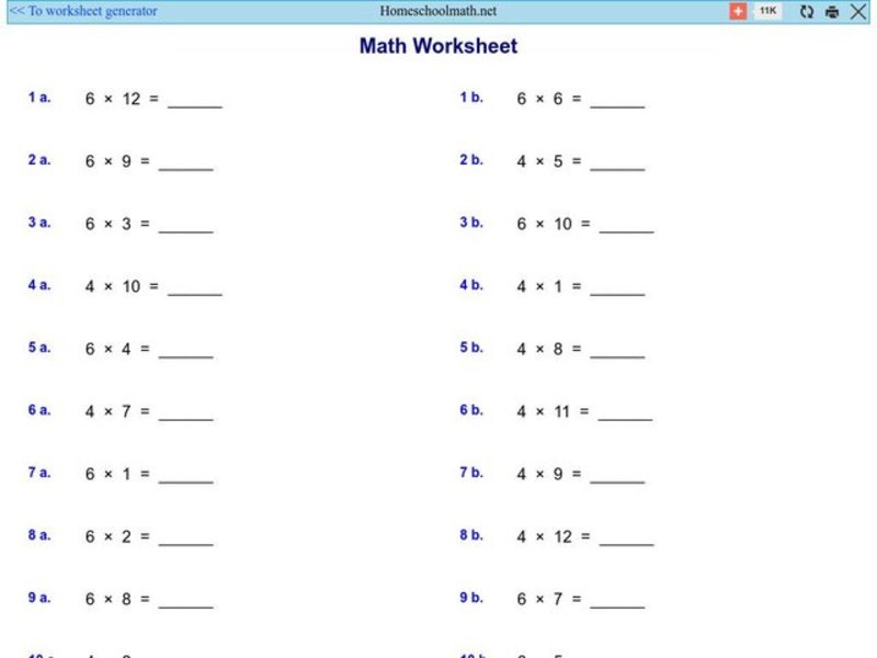 Math Worksheet 1: Multiplication Worksheet