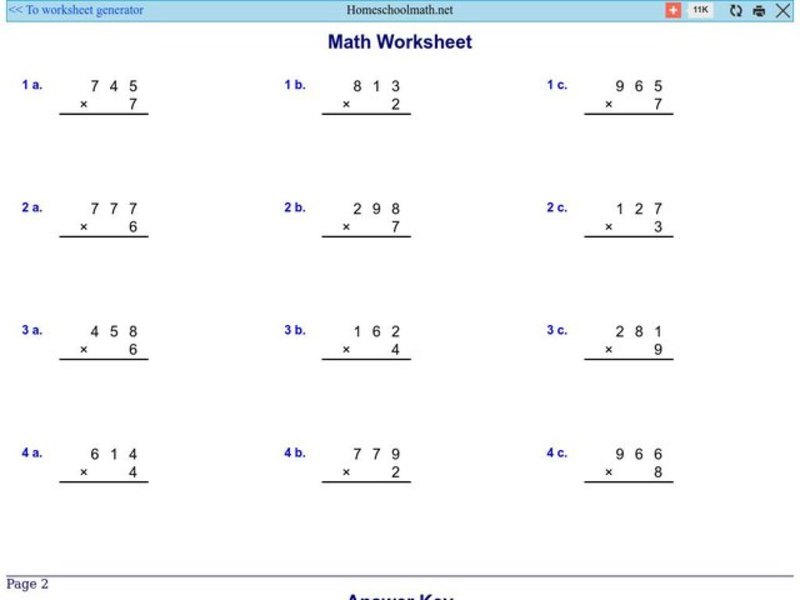 Math Worksheet 1: Multiplication Worksheet