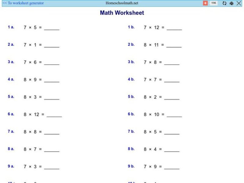 Math Worksheet 1: Multiplication Worksheet