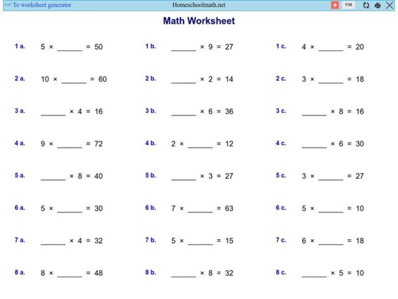 Math Worksheet 1: Multiplication, #3 Worksheet