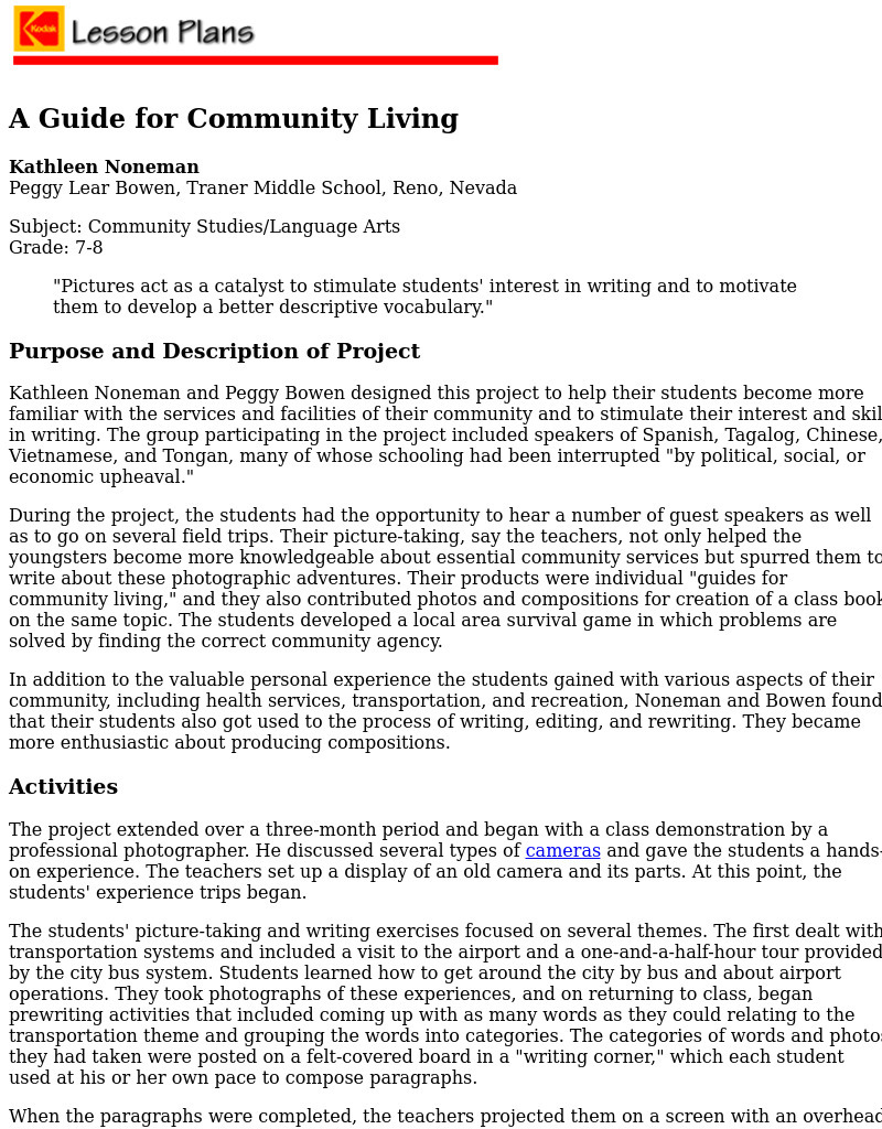 A Guide for Community Living Lesson Plan