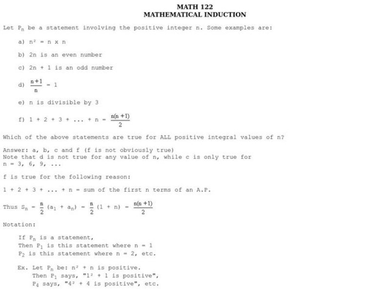 Mathematical Induction Worksheet