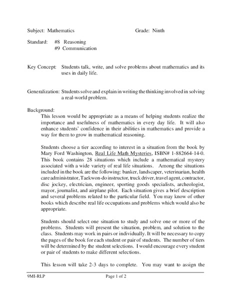 Mathematical Reasoning Lesson Plan