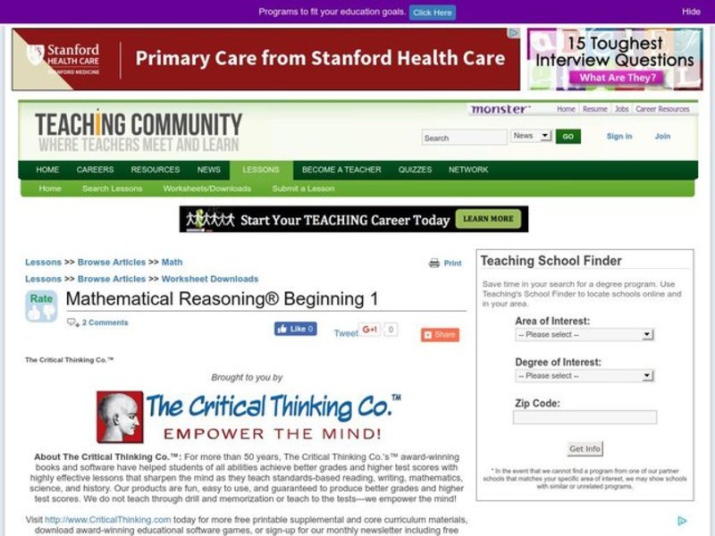 Mathematical Reasoning Worksheet