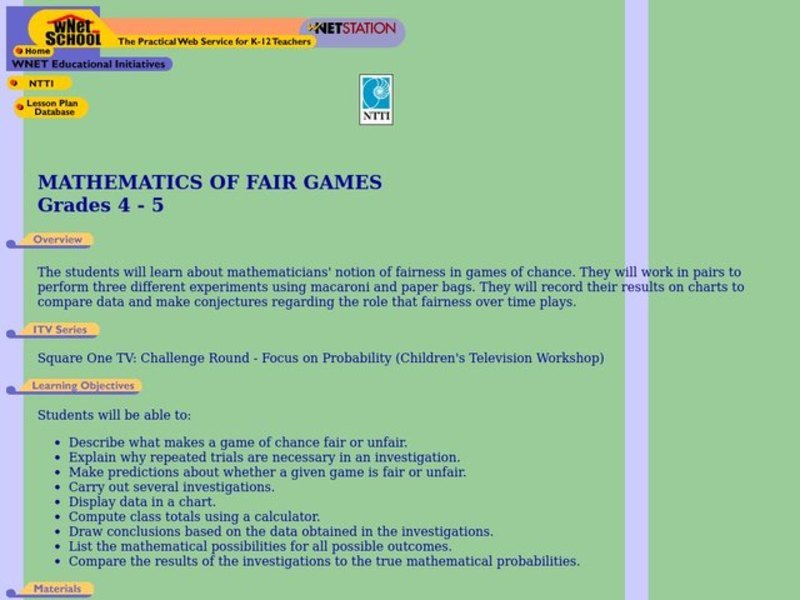 Mathematics of Fair Games Lesson Plan