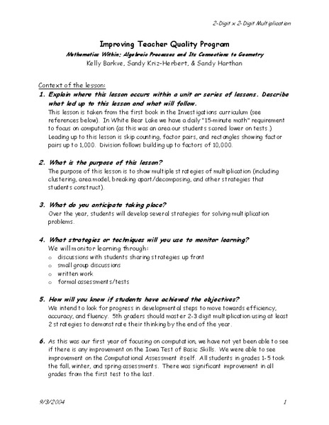 Mathematics Within: Algebraic Processes and Its Connections to Geometry Lesson Plan