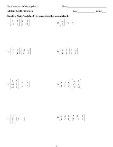 Matrix Multiplication Worksheet