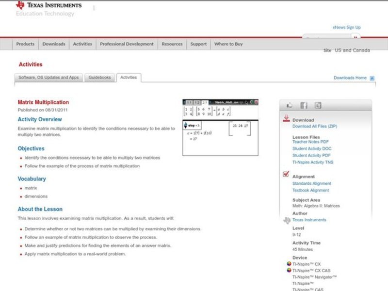 Matrix Multiplication Lesson Plan