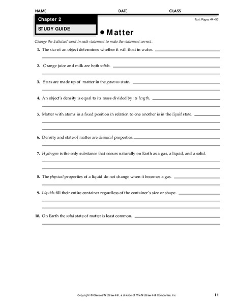 Matter Worksheet