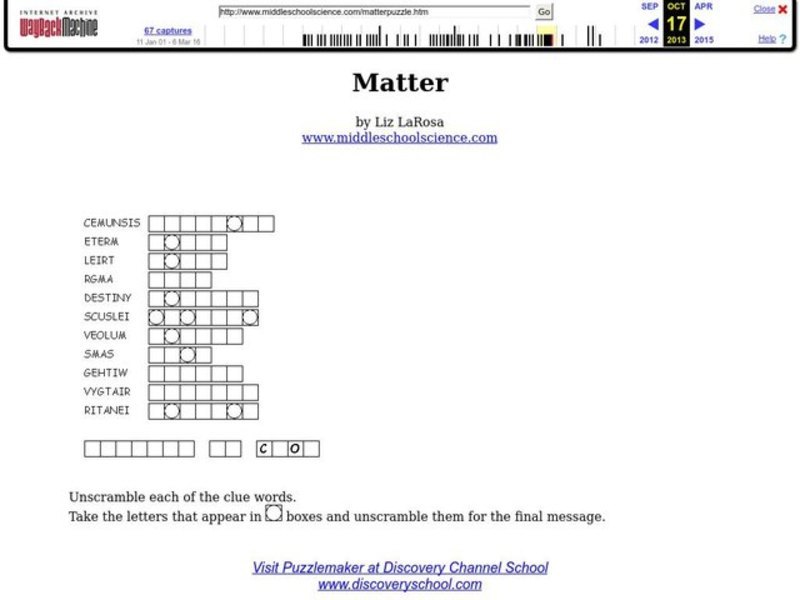 Matter Worksheet