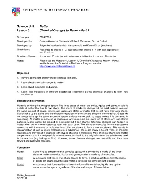 Matter Lesson Plan