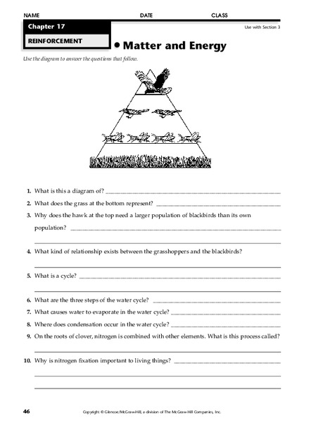 Matter and Energy Worksheet