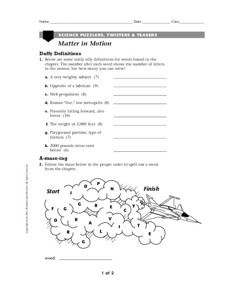 Matter In Motion Worksheet