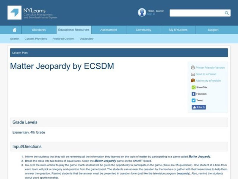 Matter Jeopardy Lesson Plan